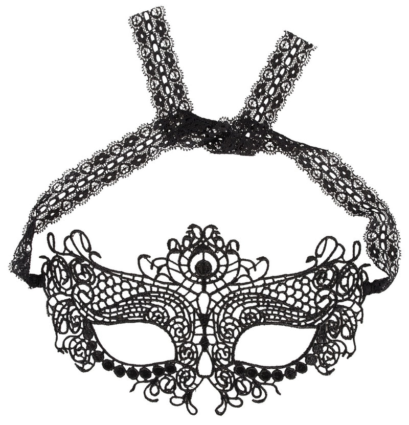 Cottelli ACCESSOIRES Masker met borduurwerk en kanten lint - Zwart