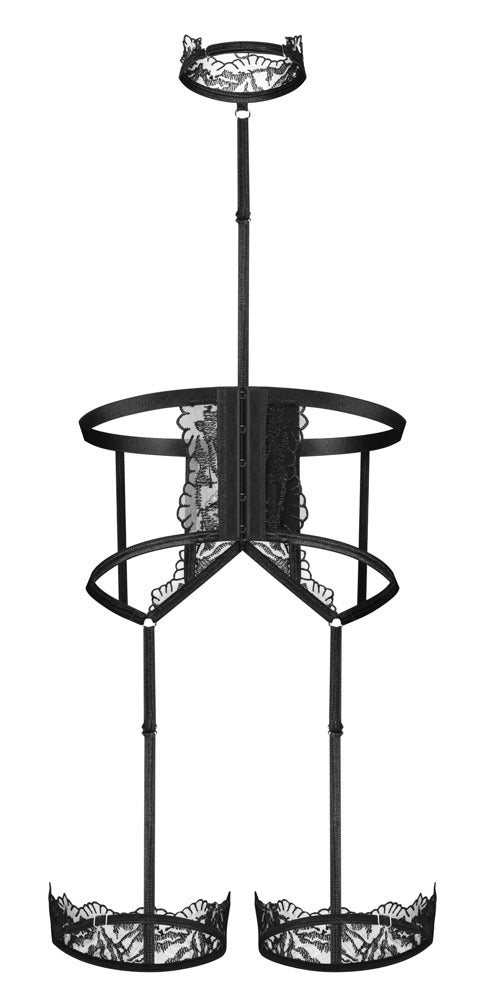 Harness met kanten details en choker - Zwart