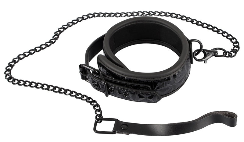 Bad Kitty Halsband met riem en ruitpatroon - Zwart