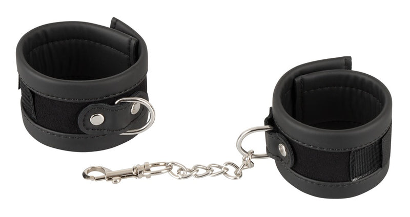 Vegan Fetish Handboeien met klittenbandsluiting en afneembare ketting - Zwart