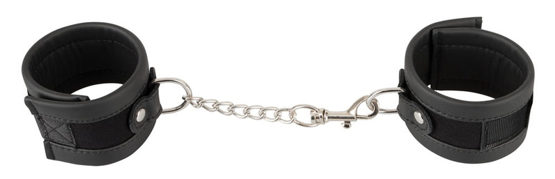 Vegan Fetish Handboeien met klittenbandsluiting en afneembare ketting - Zwart