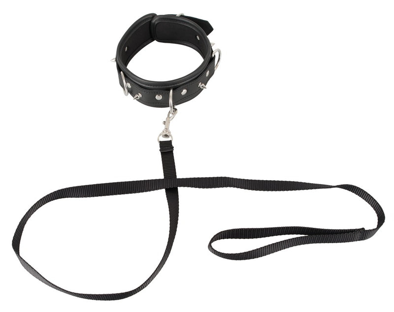 Vegan Fetish Halsband met spikes en riem - Zwart