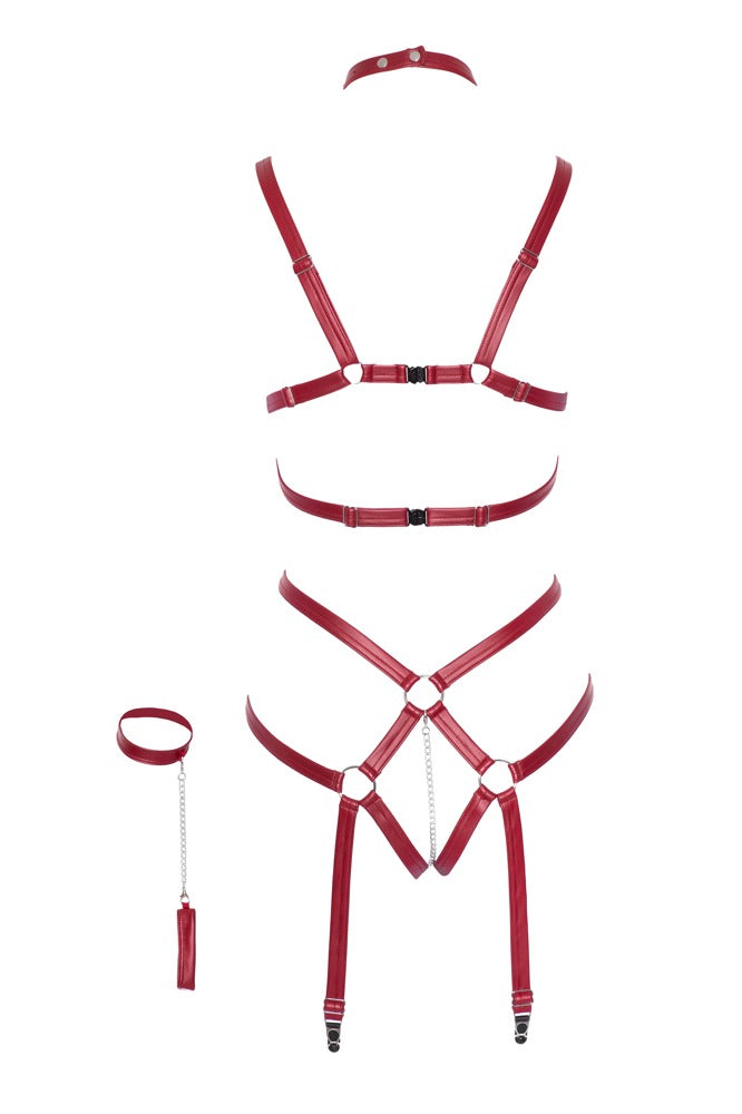 Bad Kitty bondage body met ketting - Rood