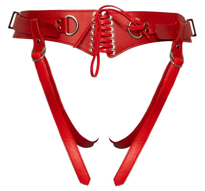 Bad Kitty Strap-on verstelbaar met vetersluiting - Rood