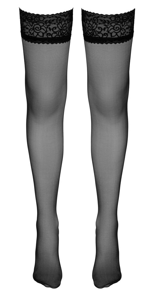 Cottelli LEGWEAR Hold-up stockings met kanten bovenstuk - Zwart