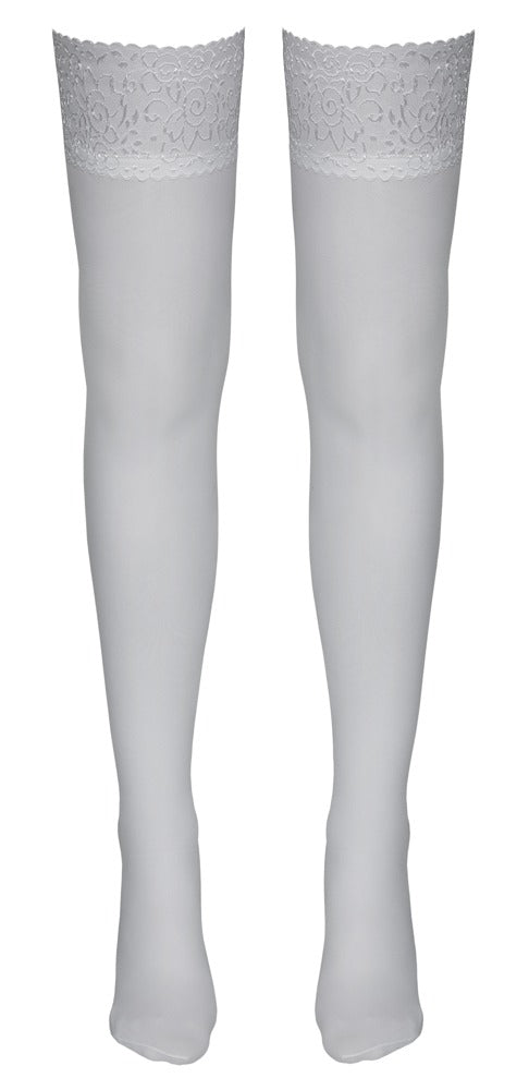 Cottelli LEGWEAR Hold-up stockings met 7 cm kanten bovenstuk - Wit