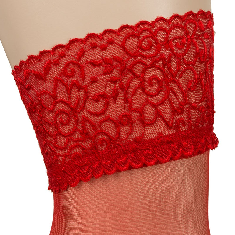 Cottelli LEGWEAR Hold-up kousen met 7 cm kanten bovenstuk - Rood