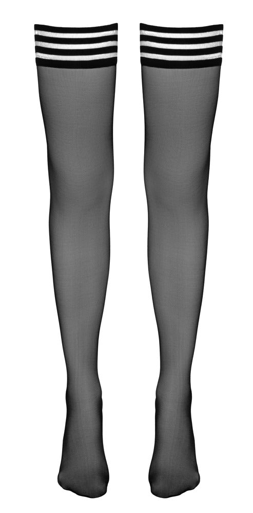 Cottelli LEGWEAR Hold-up kousen met ringpatroon - Zwart