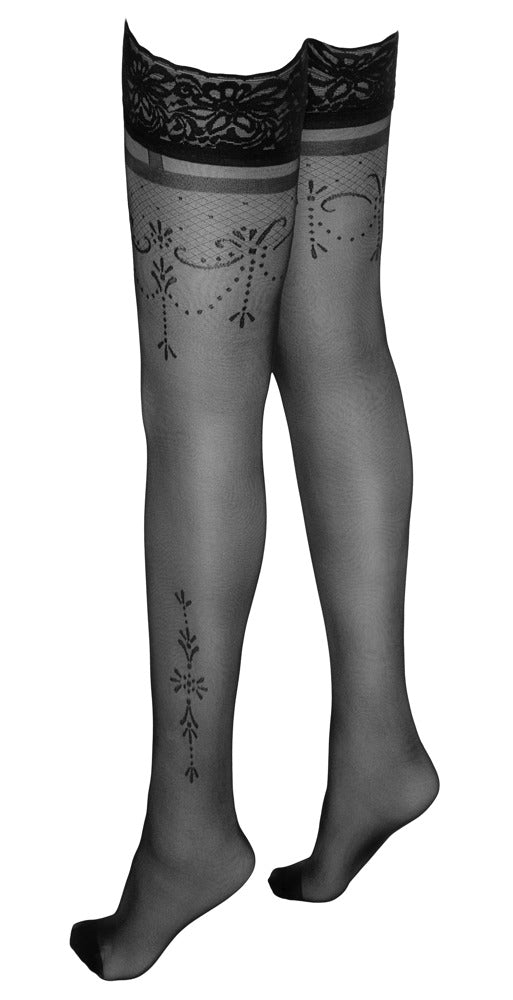 Cottelli LEGWEAR Hold-up kousen met kant en siliconen voering - Zwart