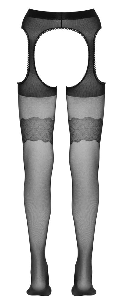 Cottelli LEGWEAR Jarretel panty kruisloos met zijkantuitsparingen - Zwart