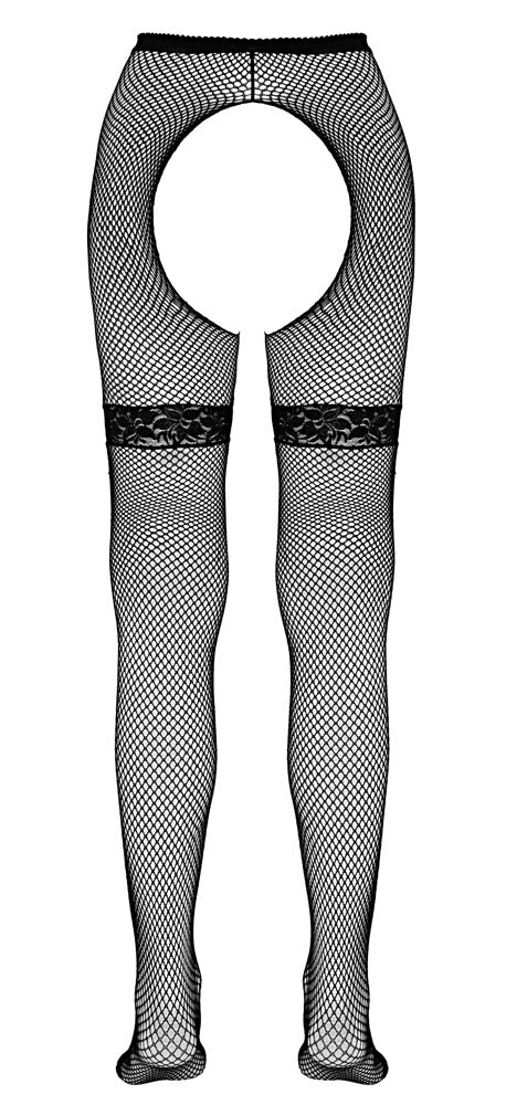 Cottelli LEGWEAR Jarretel panty met open kruis - Zwart