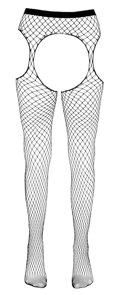 Cottelli LEGWEAR Jarretel panty met hekwerknet en uitsparingen - Zwart