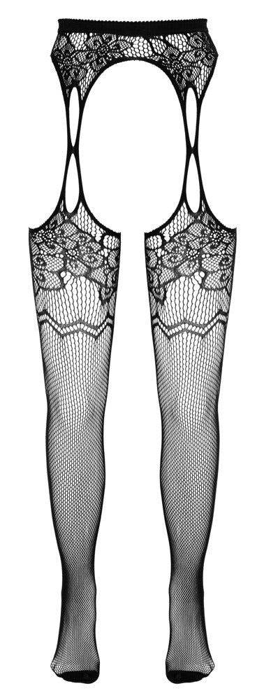 Cottelli LEGWEAR Jarretel panty met bloemenpatroon - Zwart