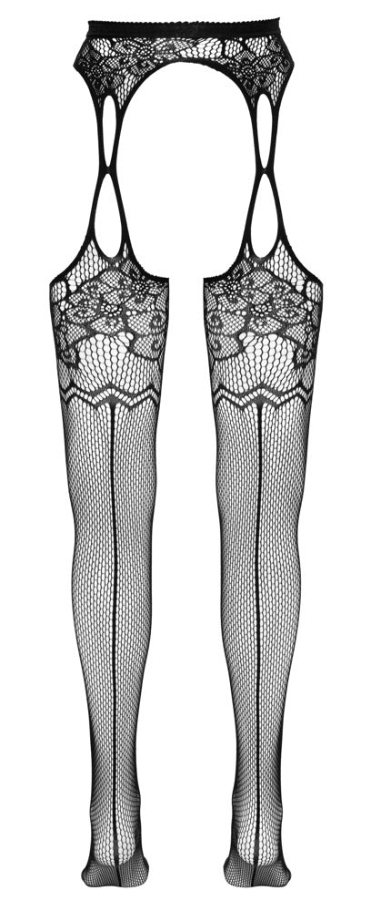 Cottelli LEGWEAR Jarretel panty met bloemenpatroon - Zwart
