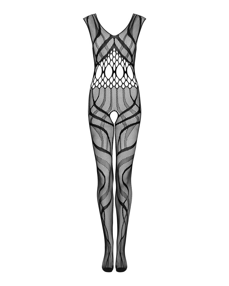 Obsessive Bodystocking met open kruis en delicate breisels - Zwart