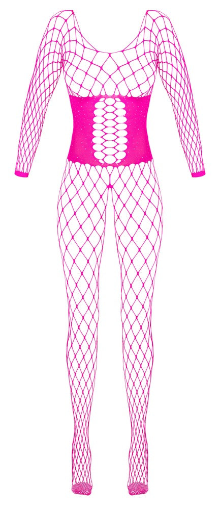 Fantasy by Cottelli Catsuit kruisloos met netdesign en stras - Roze