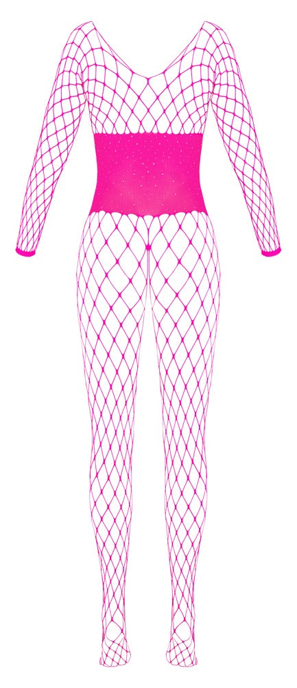 Fantasy by Cottelli Catsuit kruisloos met netdesign en stras - Roze