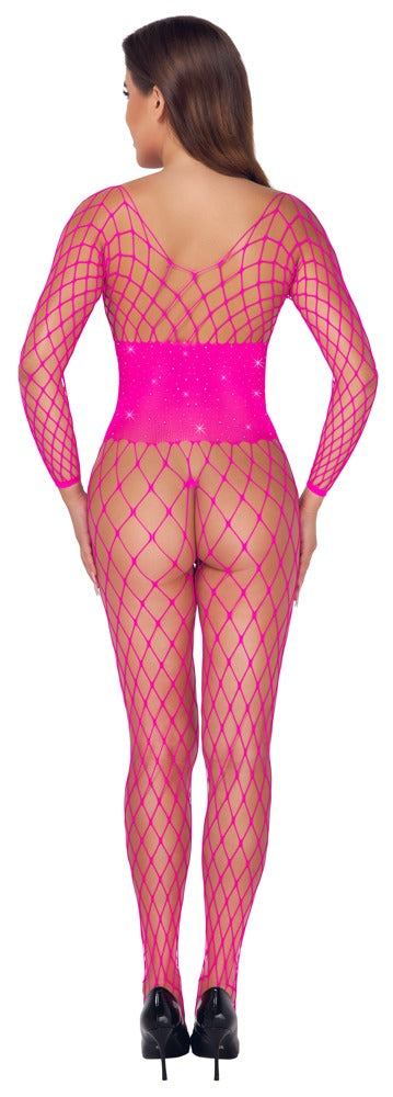 Fantasy by Cottelli Catsuit kruisloos met netdesign en stras - Roze