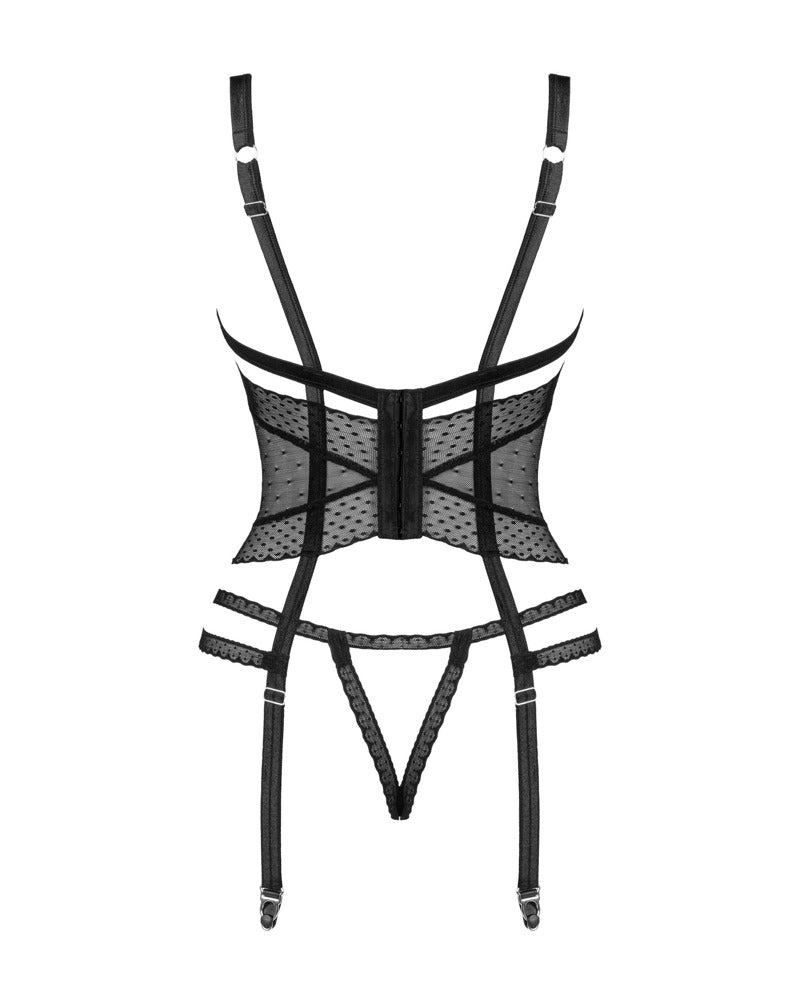 Obsessive Jarretel set open cup met decoratief detail - Zwart