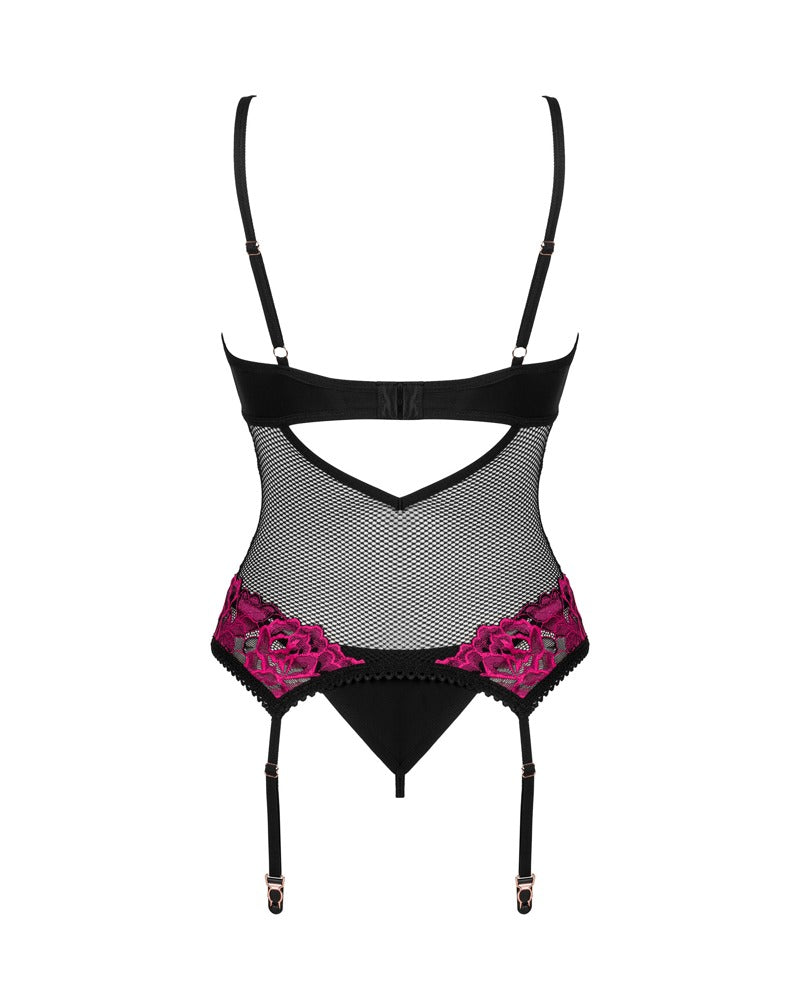 Obsessive jarretelhemd Rosenty set - Zwart