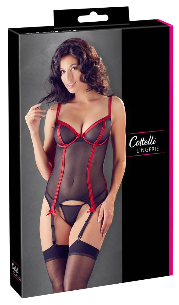 Cottelli LINGERIE Jarretelkorset semi-transparant met contrasterende details - Zwart