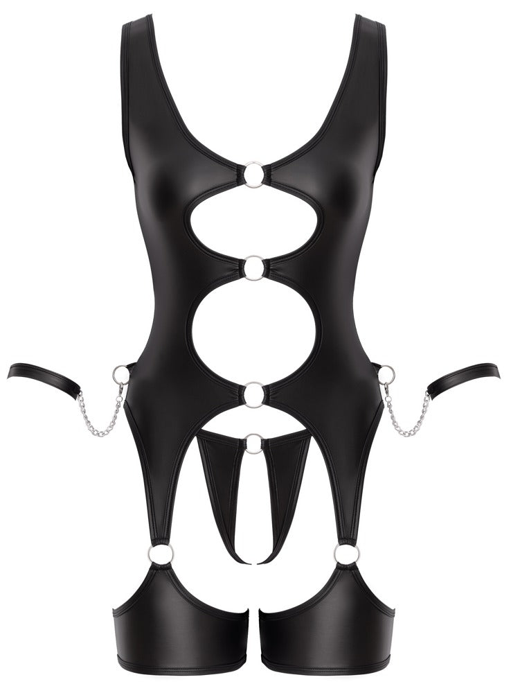 Cottelli BONDAGE Jarretel body kruisloos met handboeien - Zwart