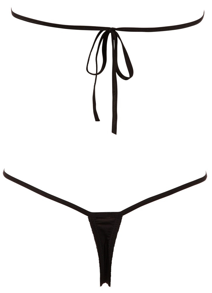 NO:XQSE Body halter met open cups en stras - Zwart