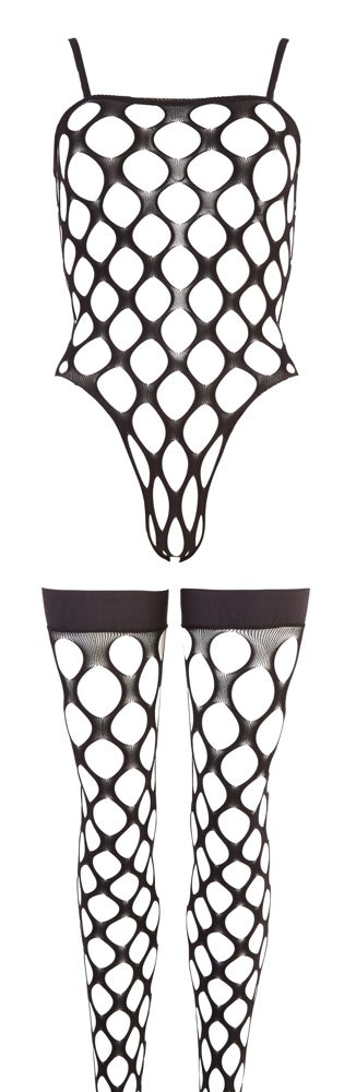 NO:XQSE Body met g-string en stockings - Zwart