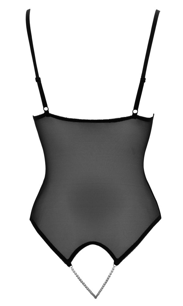 Cottelli LINGERIE body met splitjes en parels - Zwart