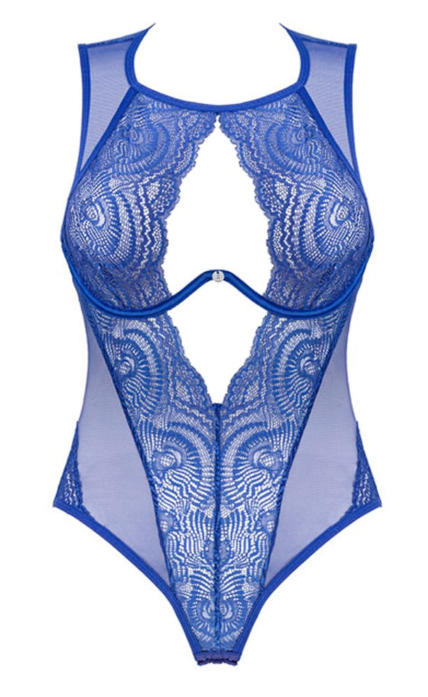 Obsessive Body met kant en powernet - Blauw