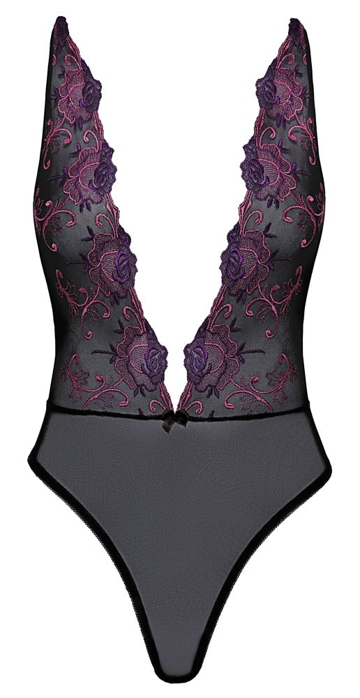 kissable Body met bloemenborduursel - Zwart