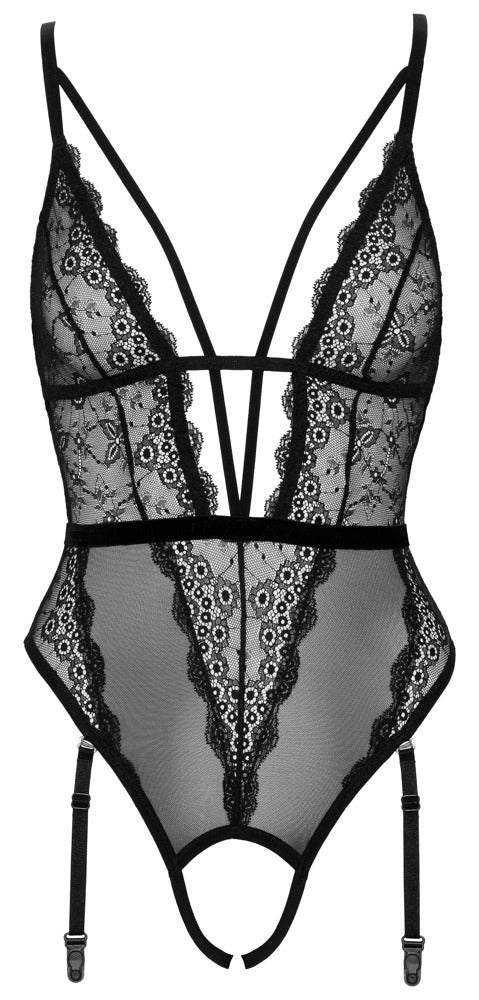 Cottelli LINGERIE stringbody met fluwelen band - Zwart