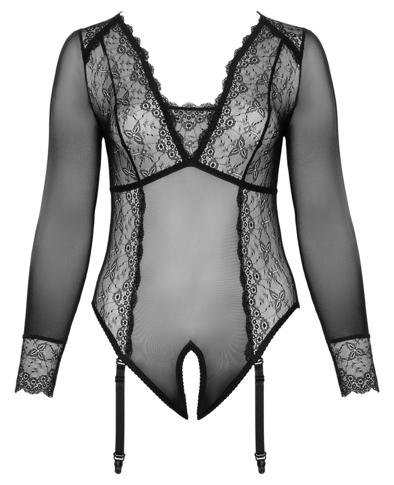 Cottelli CURVES Body transparant kruisloos met lange mouwen - Zwart