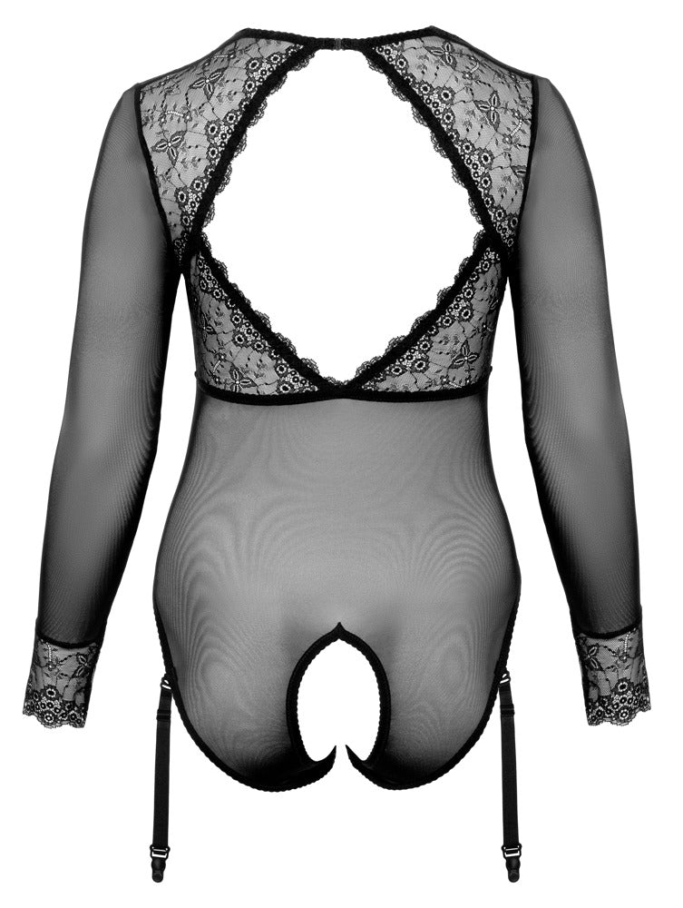 Cottelli CURVES Body transparant kruisloos met lange mouwen - Zwart