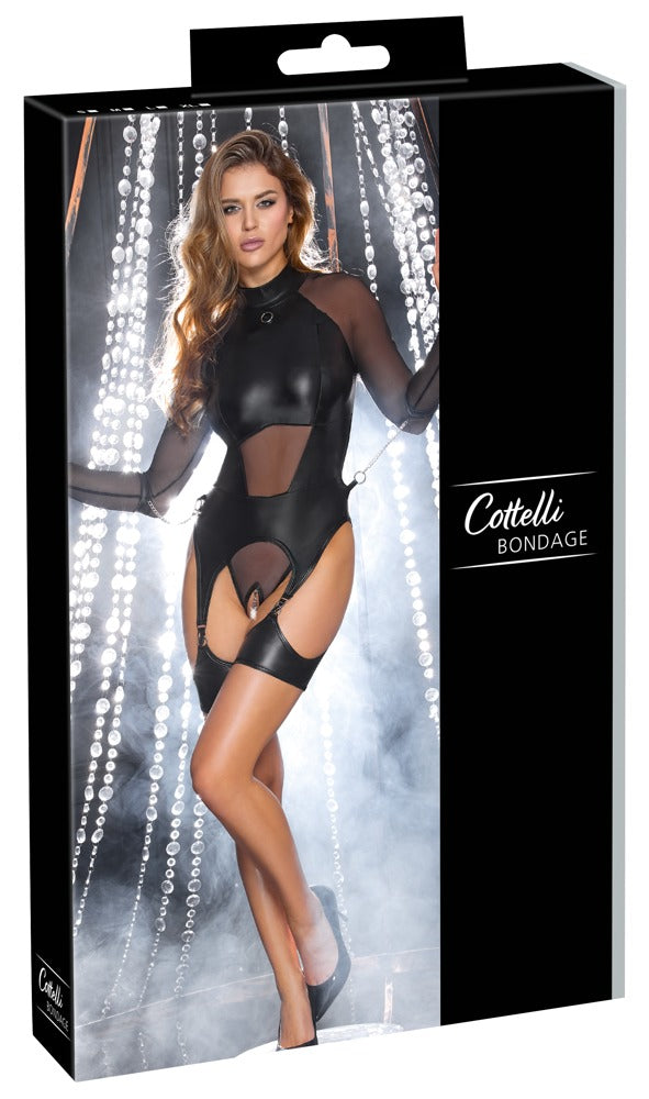 Cottelli BONDAGE Jarretel body kruisloos met handboeien - Zwart