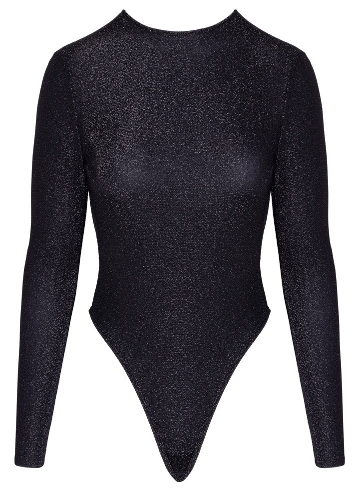 Cottelli PARTY Body rugloos met zilveren glittermateriaal - Zwart