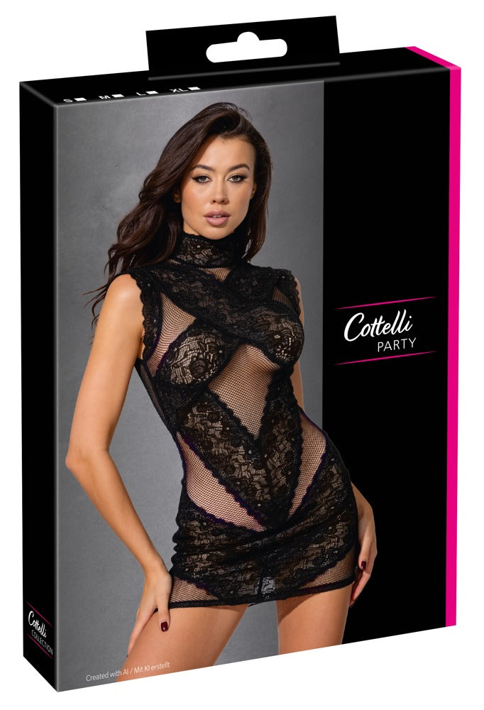 Cottelli PARTY mouwloze netjurk met kant - Zwart