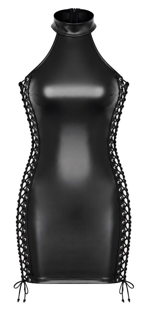 Noir jurk met vetersluiting mini jurk - Zwart