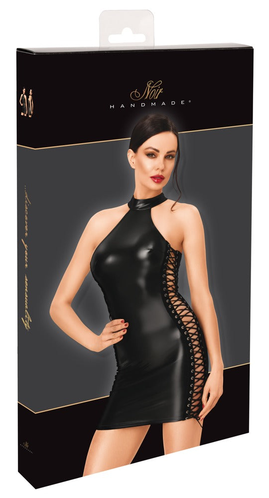 Noir jurk met vetersluiting mini jurk - Zwart