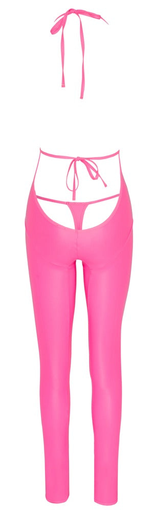 Cottelli PARTY Jumpsuit neon roze met halternek - Roze