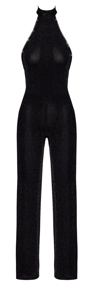 Noir Jumpsuit glinsterend transparant - Zwart