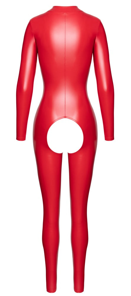 Noir Jumpsuit kruisloos met powerwetlook - **Rood**