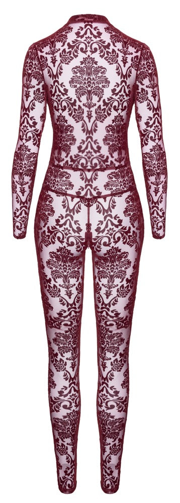 Noir Jumpsuit transparant met fluweelprint - Bordeaux