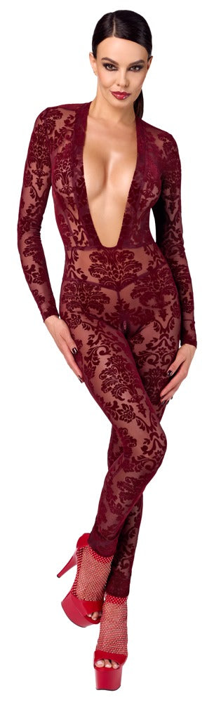 Noir Jumpsuit transparant met fluweelprint - Bordeaux