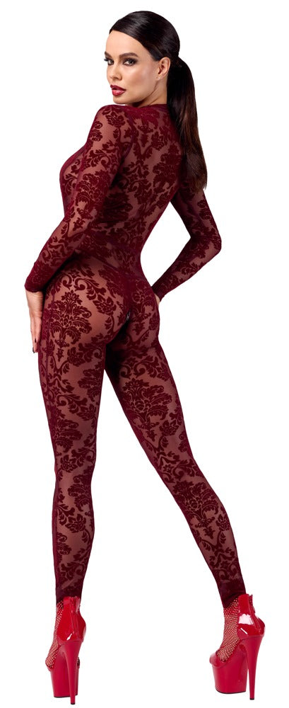 Noir Jumpsuit transparant met fluweelprint - Bordeaux