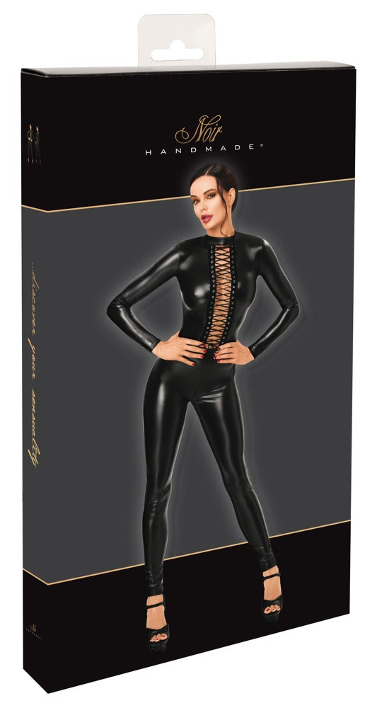 Noir jumpsuit met vetersluiting - Zwart