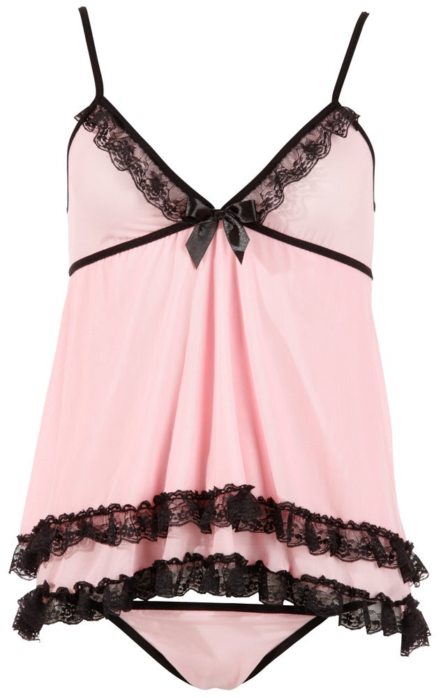 Cottelli LINGERIE Babydoll met kant en jarretels - Roze