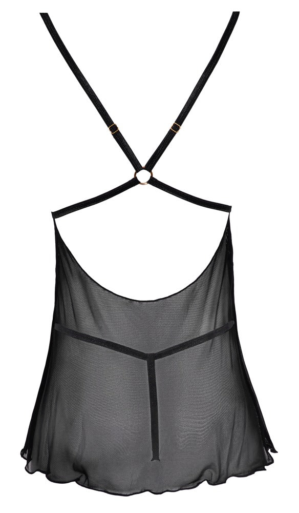 Cottelli LINGERIE Babydoll transparant met gouden details - Zwart