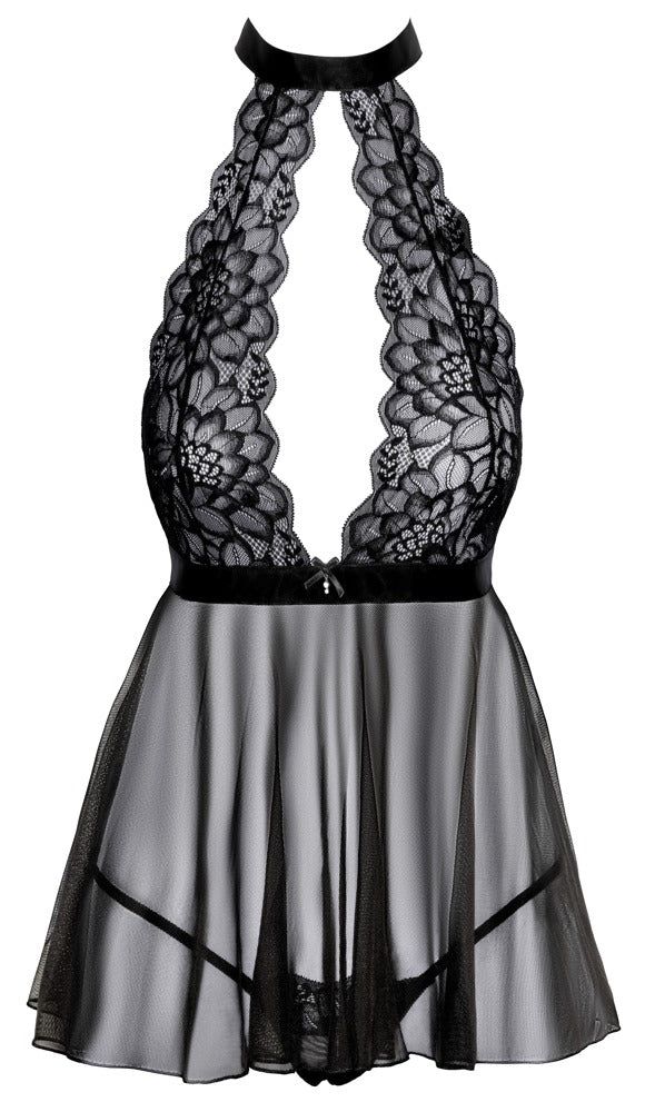 kissable Babydoll transparant met rugloze uitsnede - Zwart