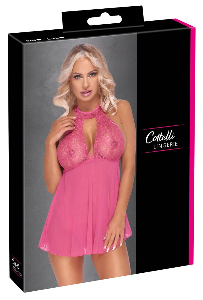 Cottelli LINGERIE babydoll met keyhole hals - Roze